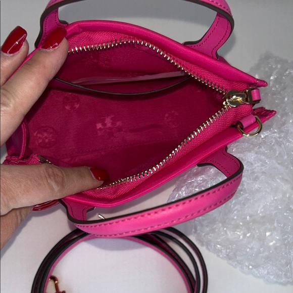 Tory Burch Ella Nylon & Leather Mini Tote Bright Pink NWT - Picture 4 of 9